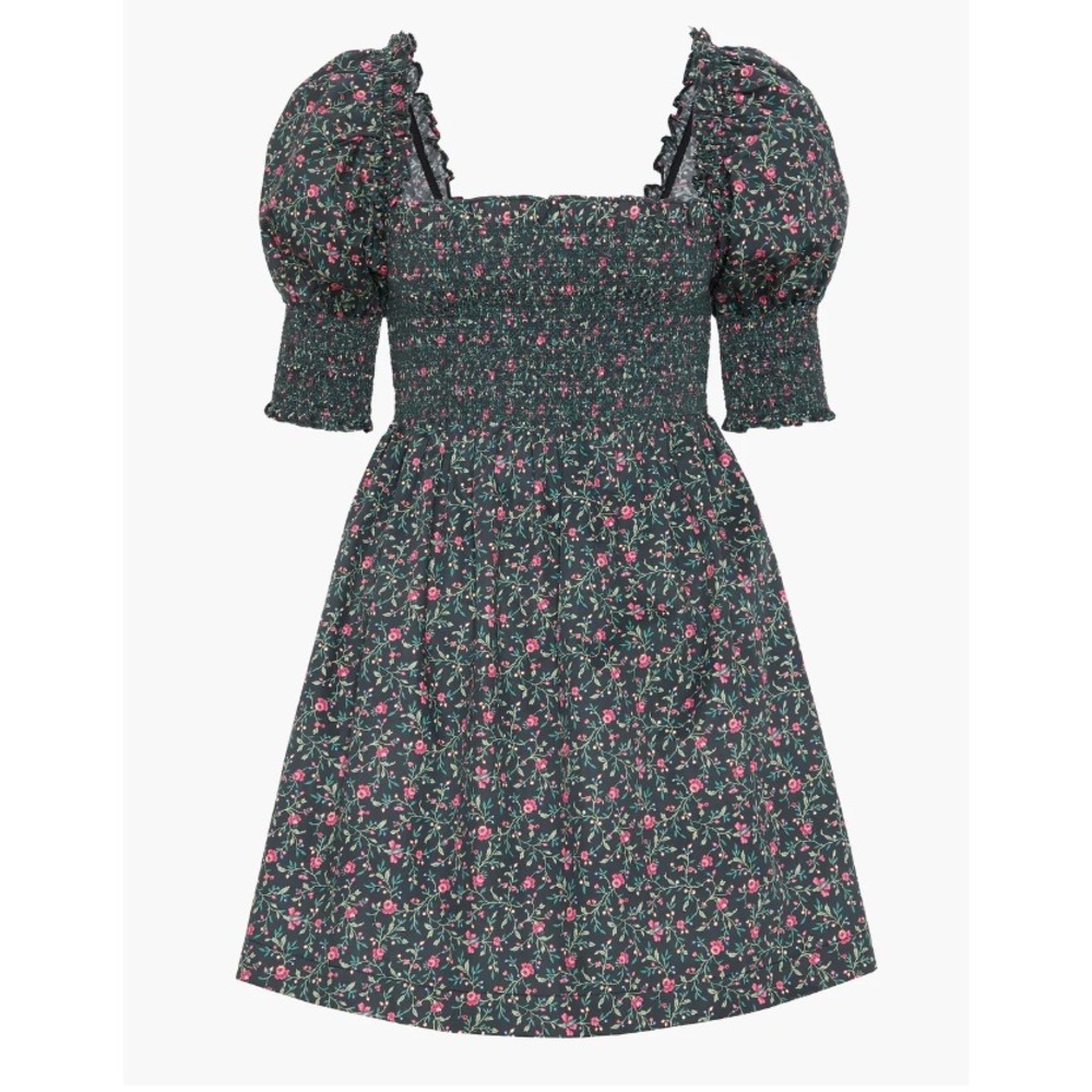 Hill House Home Lila Nap Dress Womens M Black Florentine Ditsy Floral Smocked